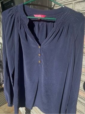 Lilly Pulitzer Navy Long-Sleeve V-Neck Peasant Blouse Large